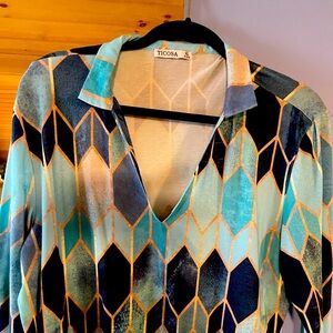 Navy and teal harlequin design top